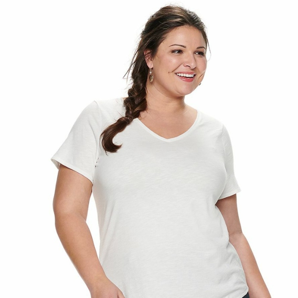 NWT 4XL Sonoma Women's Plus Size Everyday Tee V-Neck Short Sleeve White‎ Shirt - Picture 3 of 4